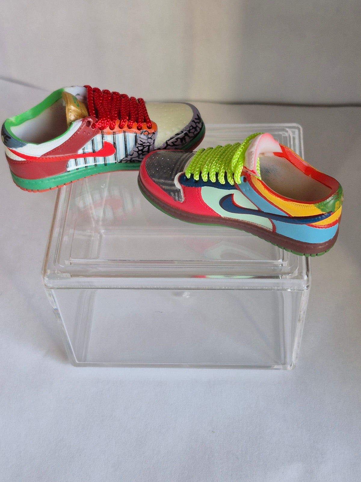 Multicolor Patchwork Mini Sneakers – Collectible Pair with Display Case