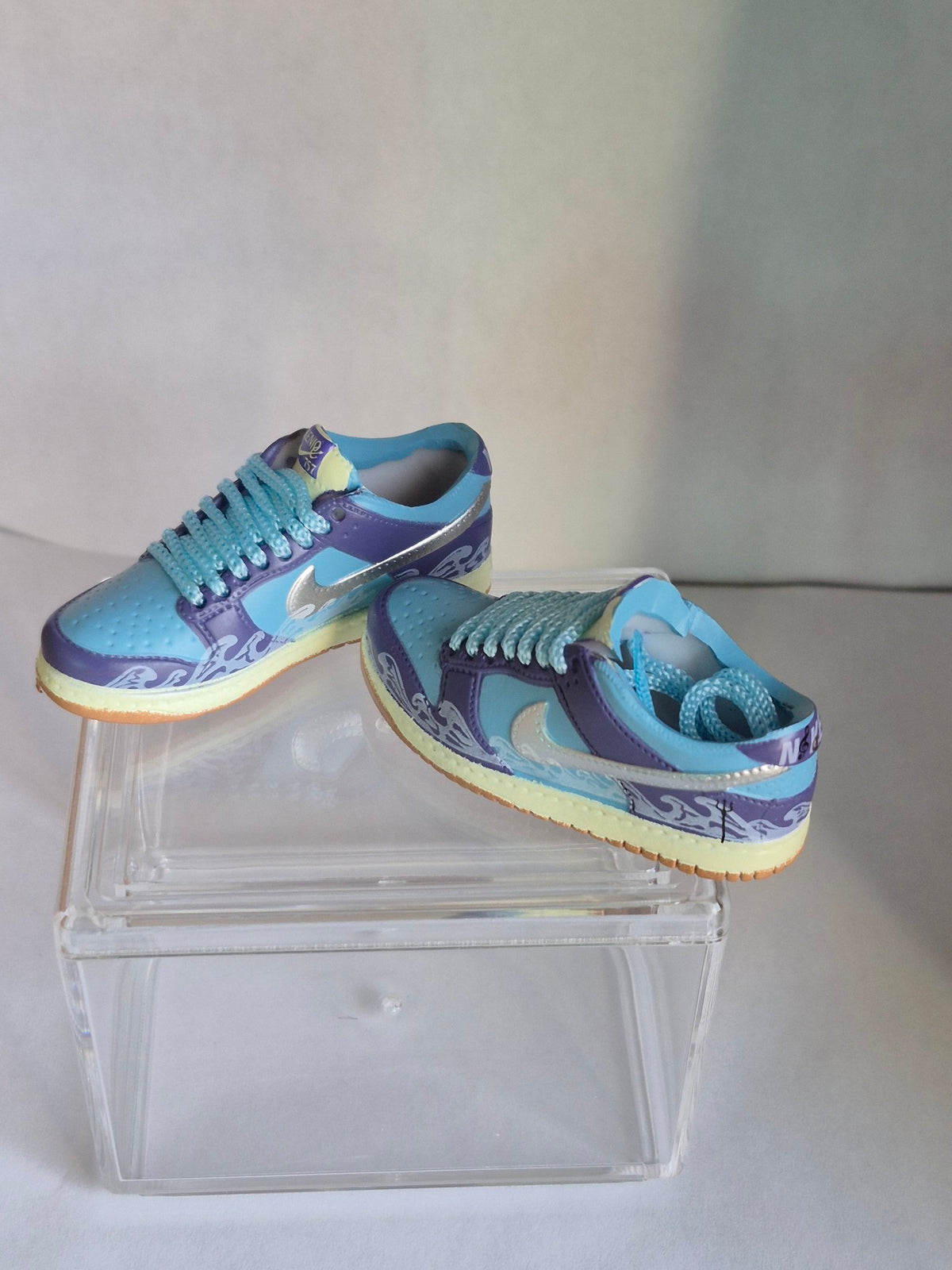 Light Blue and Purple Wave Mini Sneakers – Collectible Pair with Display Case