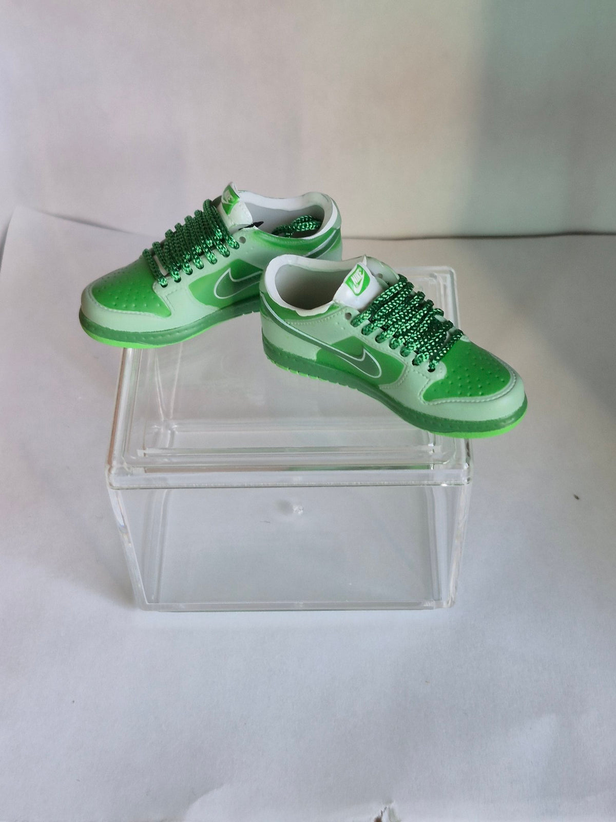 Green Two-Tone Mini Sneakers – Collectible Pair with Display Case