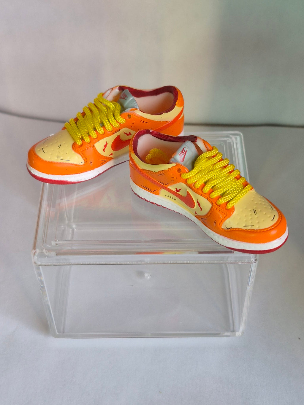 Orange Flame Mini Sneakers – Collectible Pair with Display Case