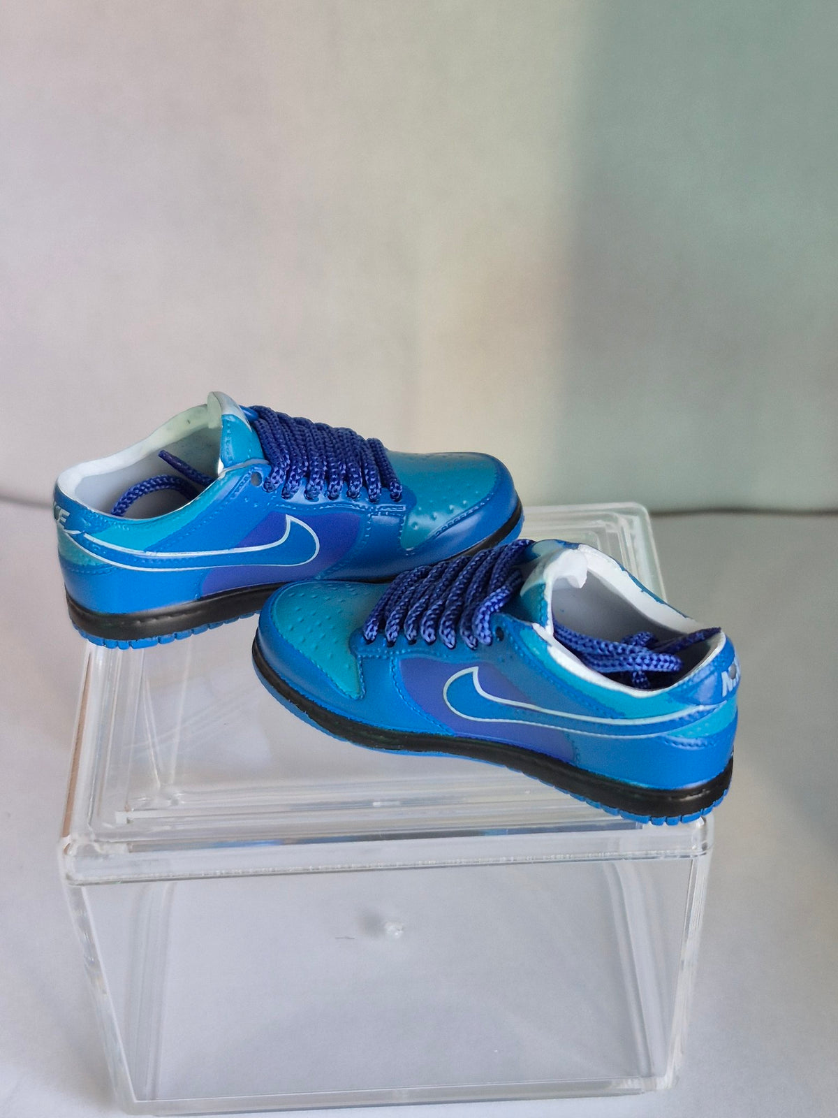 Blue Two-Tone Mini Sneakers – Collectible Pair with Display Case