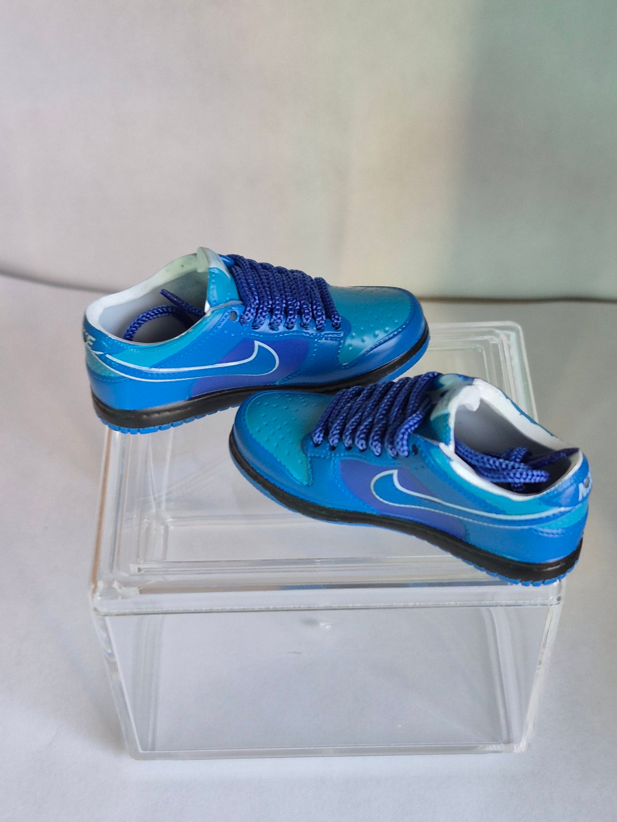 Blue Two-Tone Mini Sneakers – Collectible Pair with Display Case
