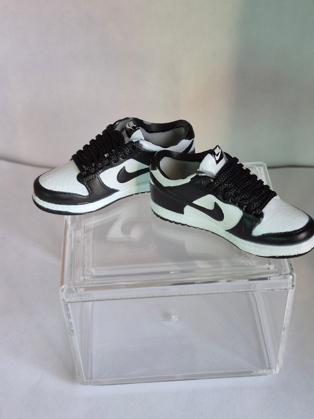 Black and White Mini Sneakers – Collectible Pair with Display Case