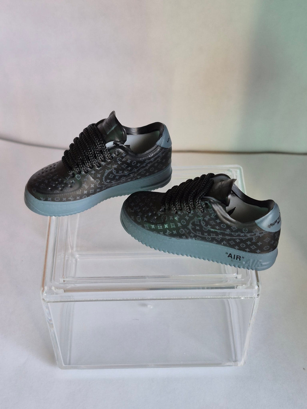 Black Monogram Print Mini Sneakers – Collectible Pair with Display Case