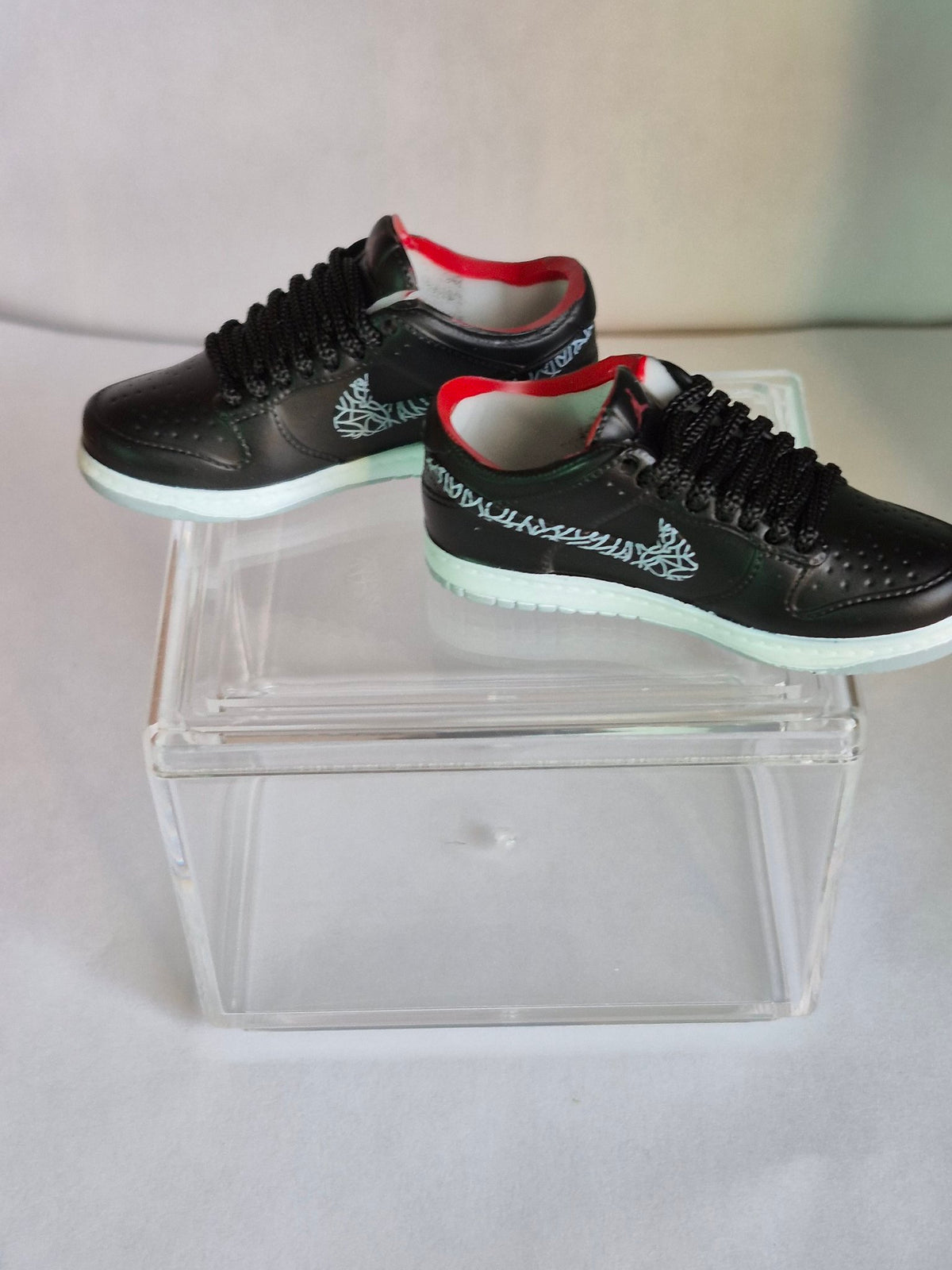 Black Mini Sneakers with Silver Script Swoosh - Collectible Pair with Display Case