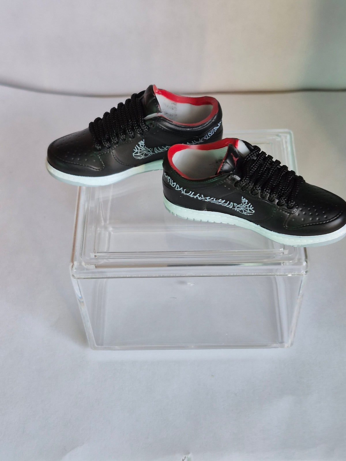 Black Mini Sneakers with Silver Script Swoosh - Collectible Pair with Display Case