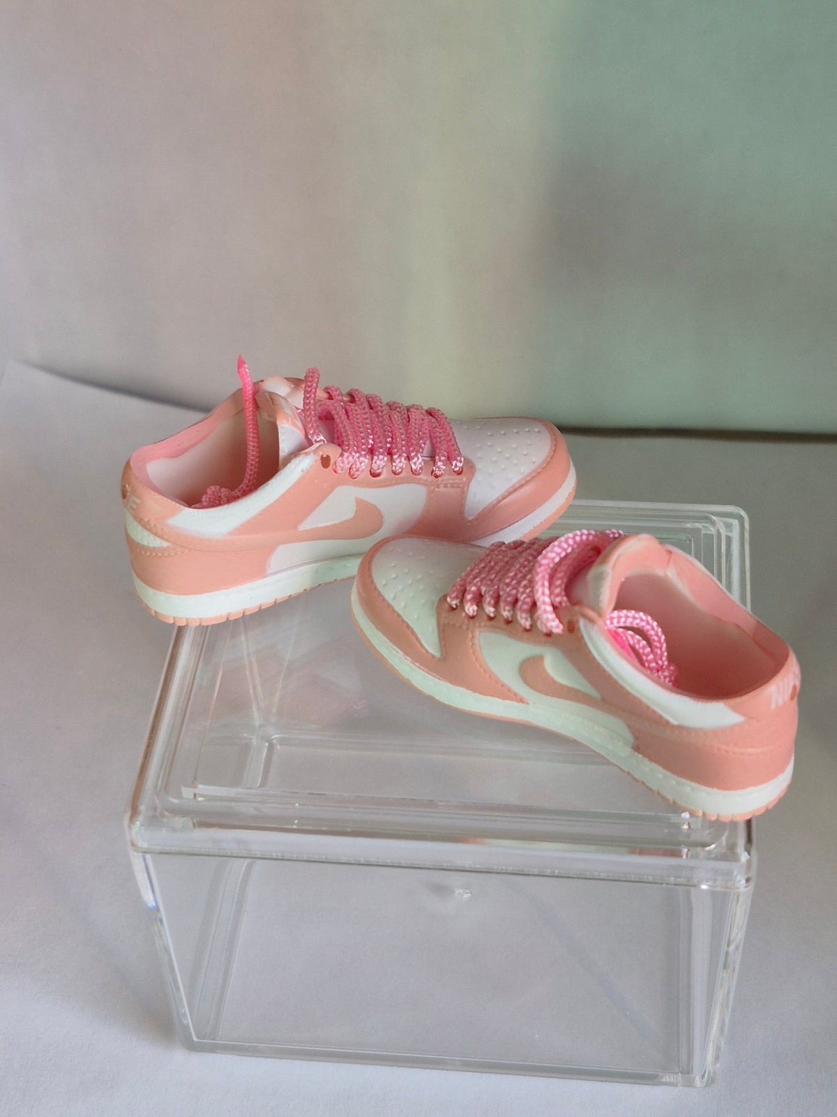 Peach Pink and White Mini Sneakers – Collectible Pair with Display Case