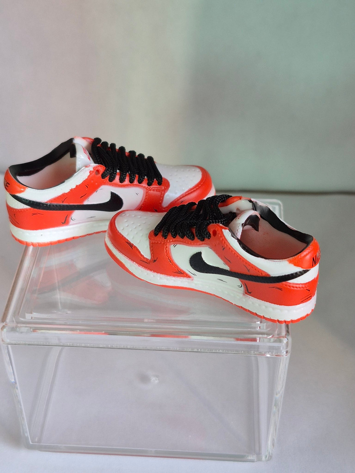 Peach Pink and White Mini Sneakers – Collectible Pair with Display Case