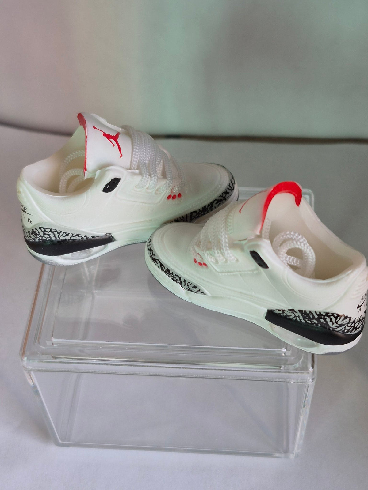 White Elephant Print High-Top Mini Sneakers – Collectible Pair with Display Case