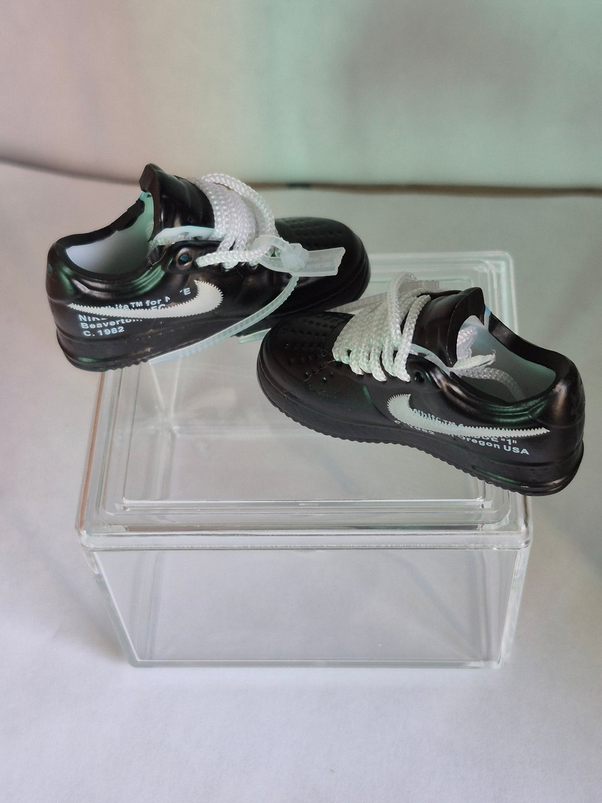 Black Designer-Style Mini Sneakers – Collectible Pair with Display Case