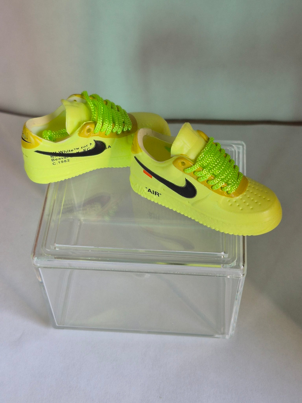 Neon Volt Designer-Style Mini Sneakers – Collectible Pair with Display Case