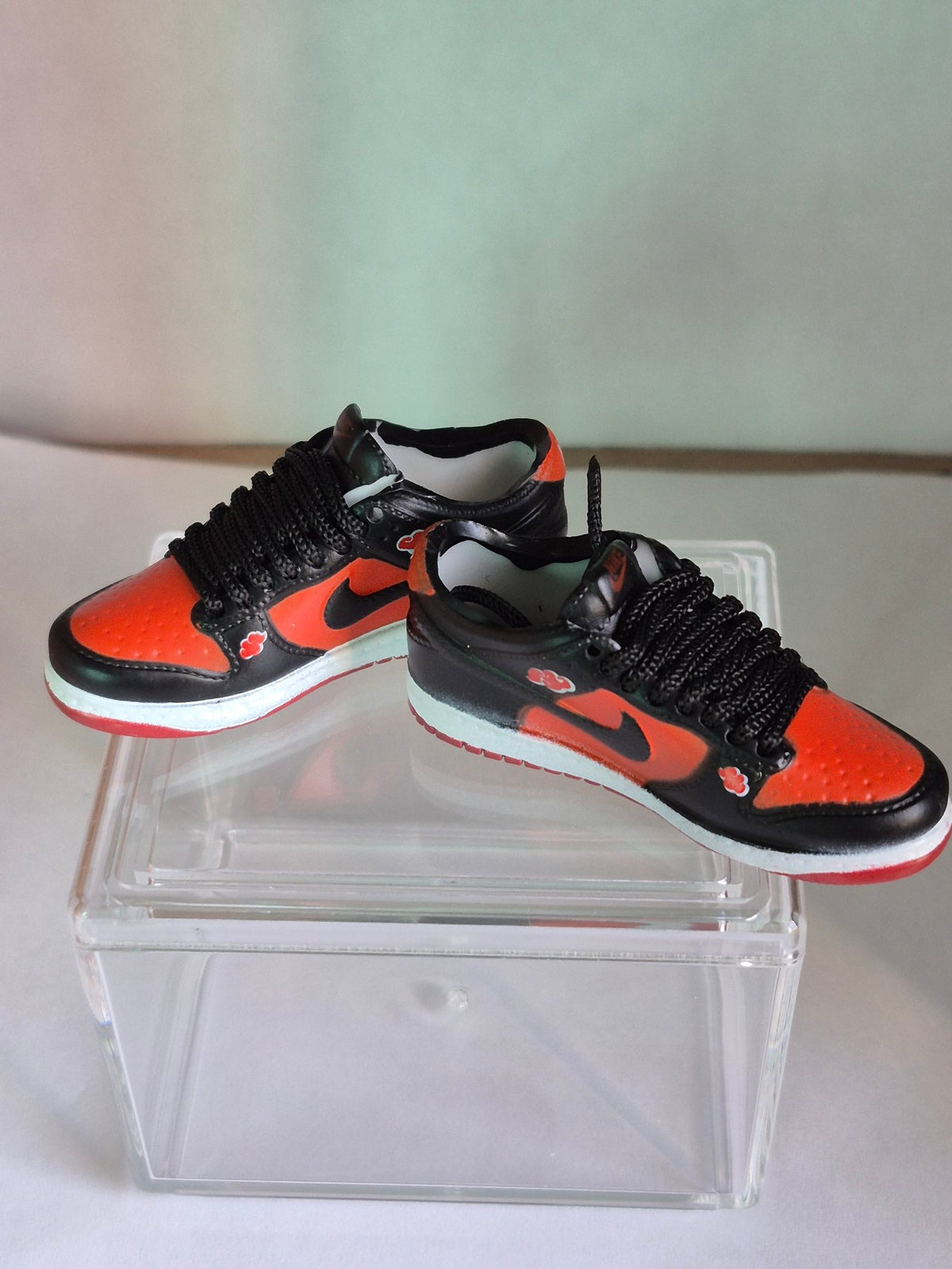 Black and Red Cloud Mini Sneakers – Collectible Pair with Display Case