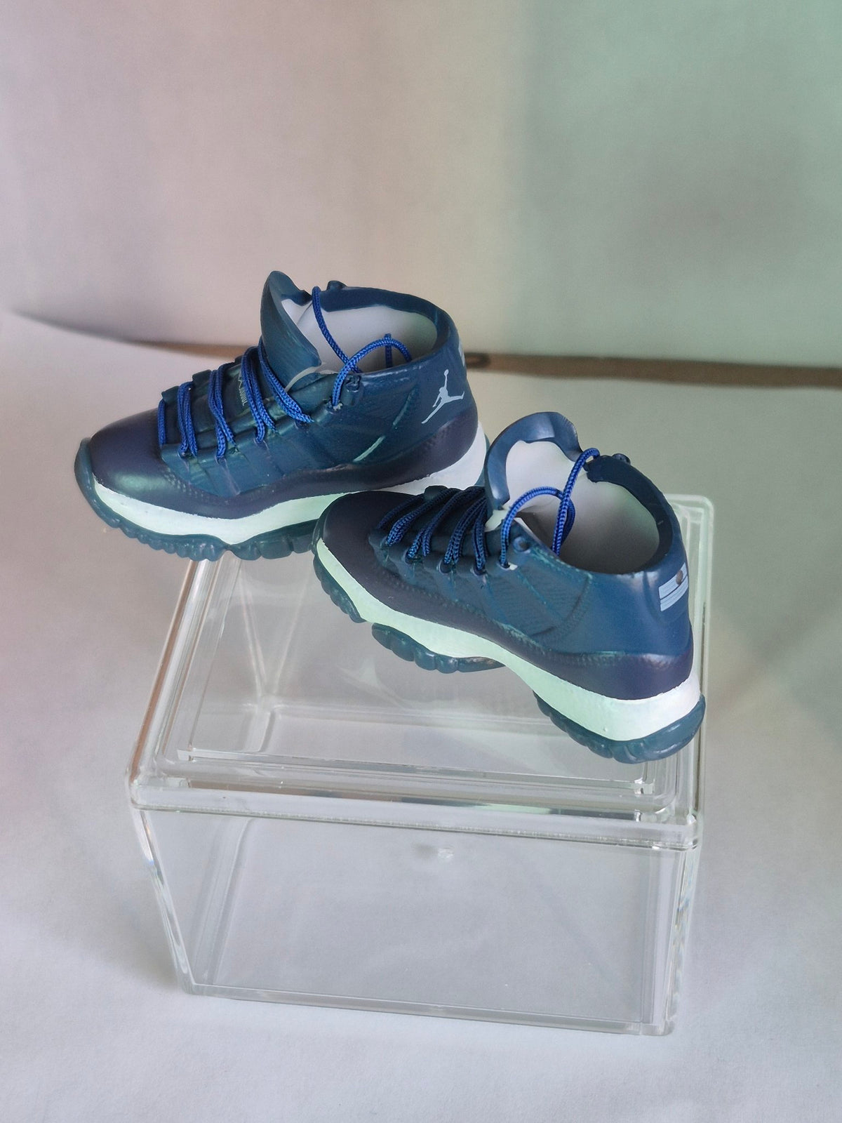 Navy High-Top Mini Sneakers – Collectible Pair with Display Case