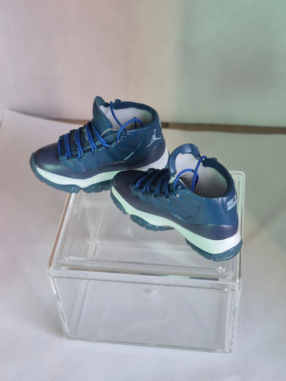 Navy High-Top Mini Sneakers – Collectible Pair with Display Case