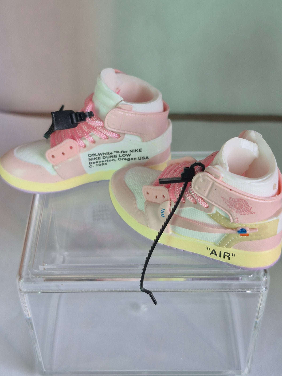 Pink Designer-Style High-Top Mini Sneakers – Collectible Pair with Display Case