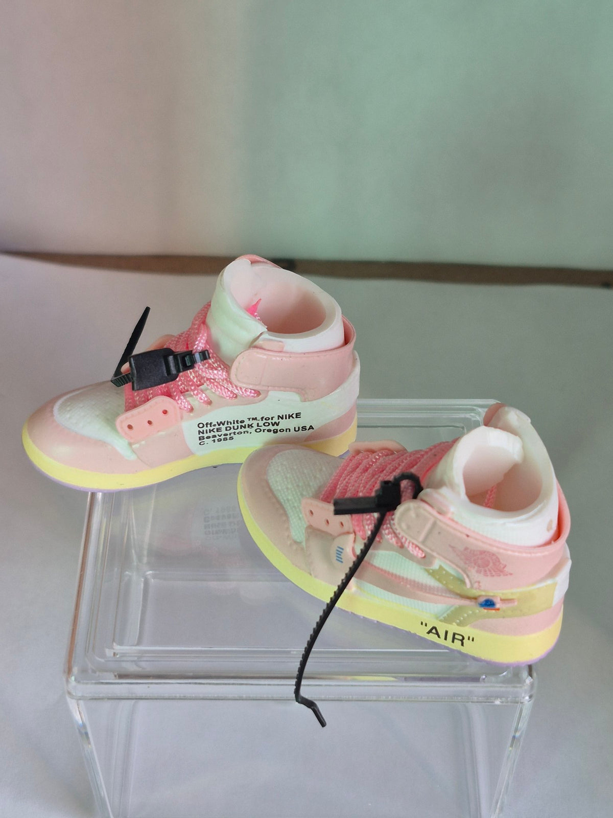 Pink Designer-Style High-Top Mini Sneakers – Collectible Pair with Display Case