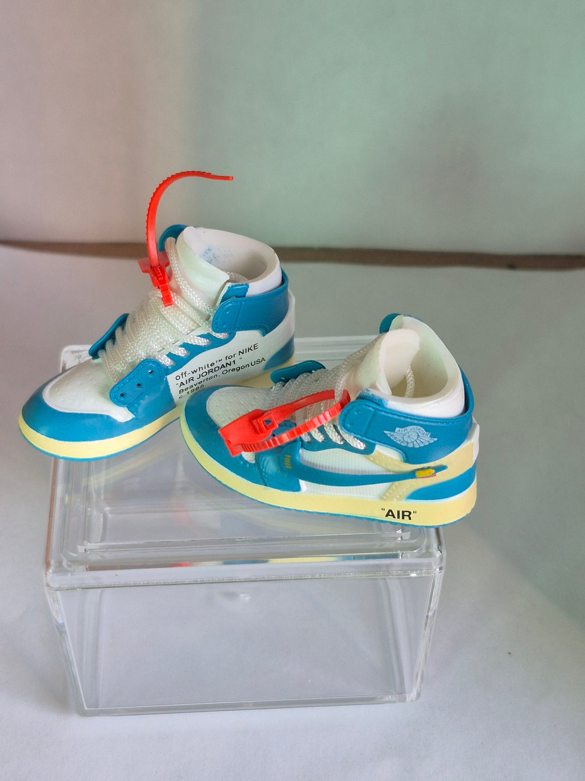 Blue Designer-Style High-Top Mini Sneakers – Collectible Pair with Display Case