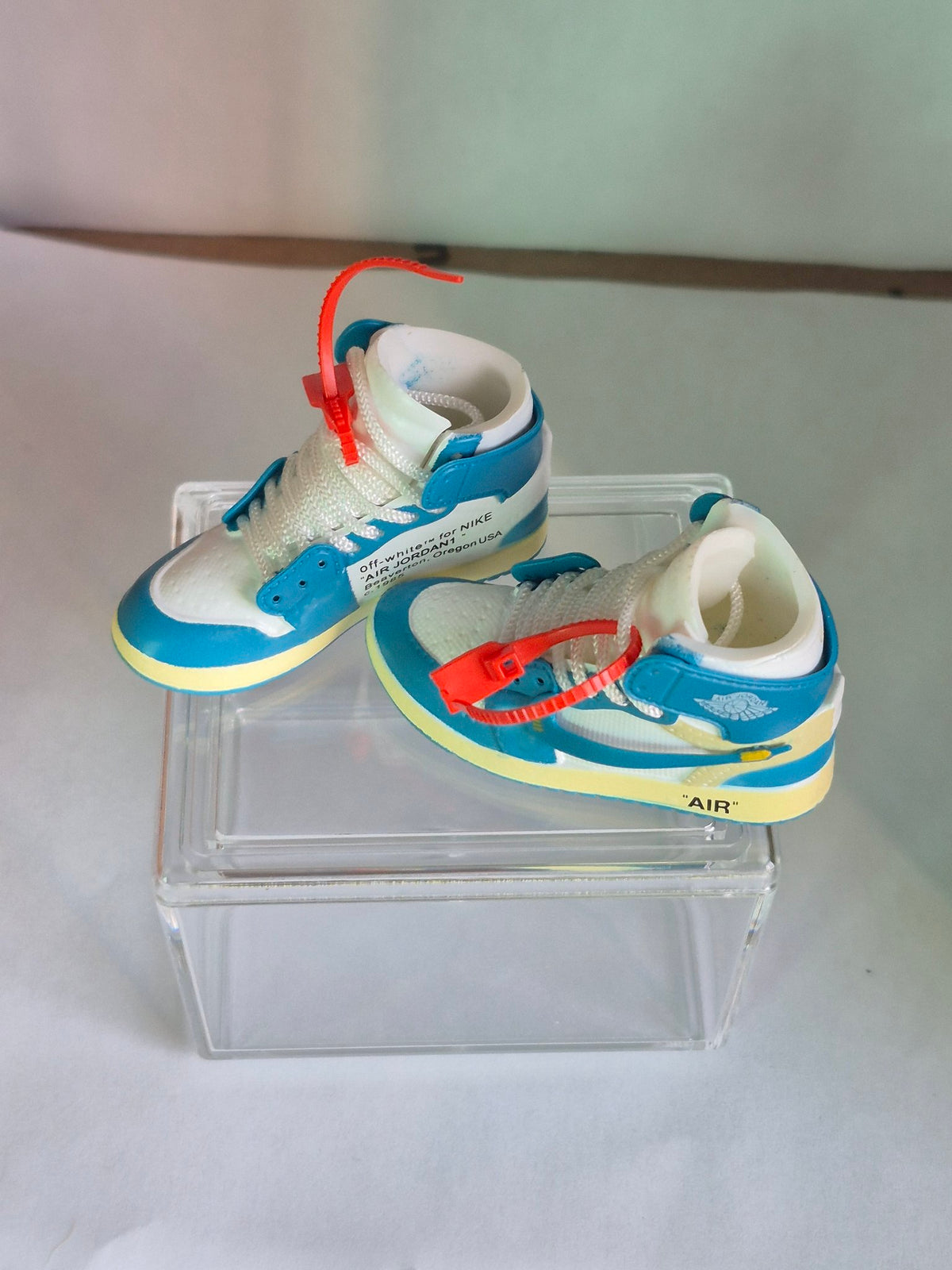 Blue Designer-Style High-Top Mini Sneakers – Collectible Pair with Display Case