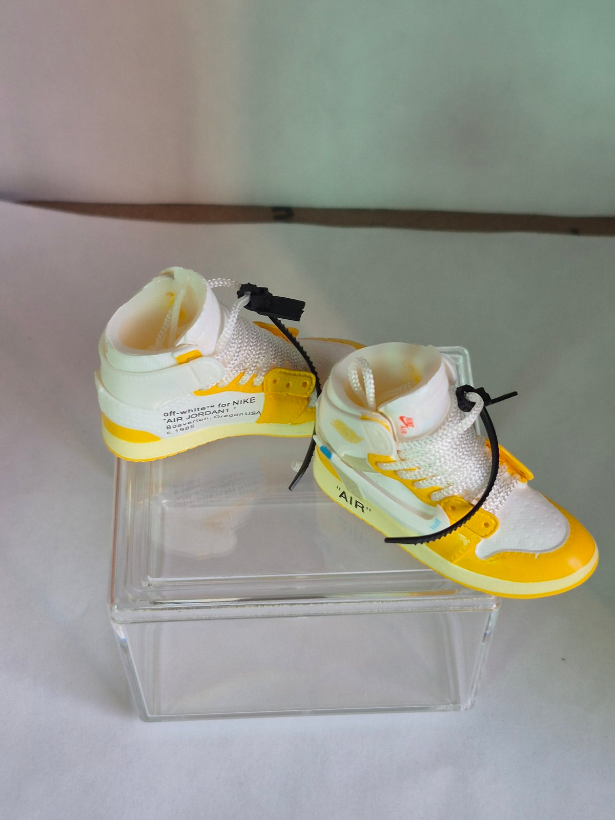 Yellow Designer-Style High-Top Mini Sneakers – Collectible Pair with Display Case
