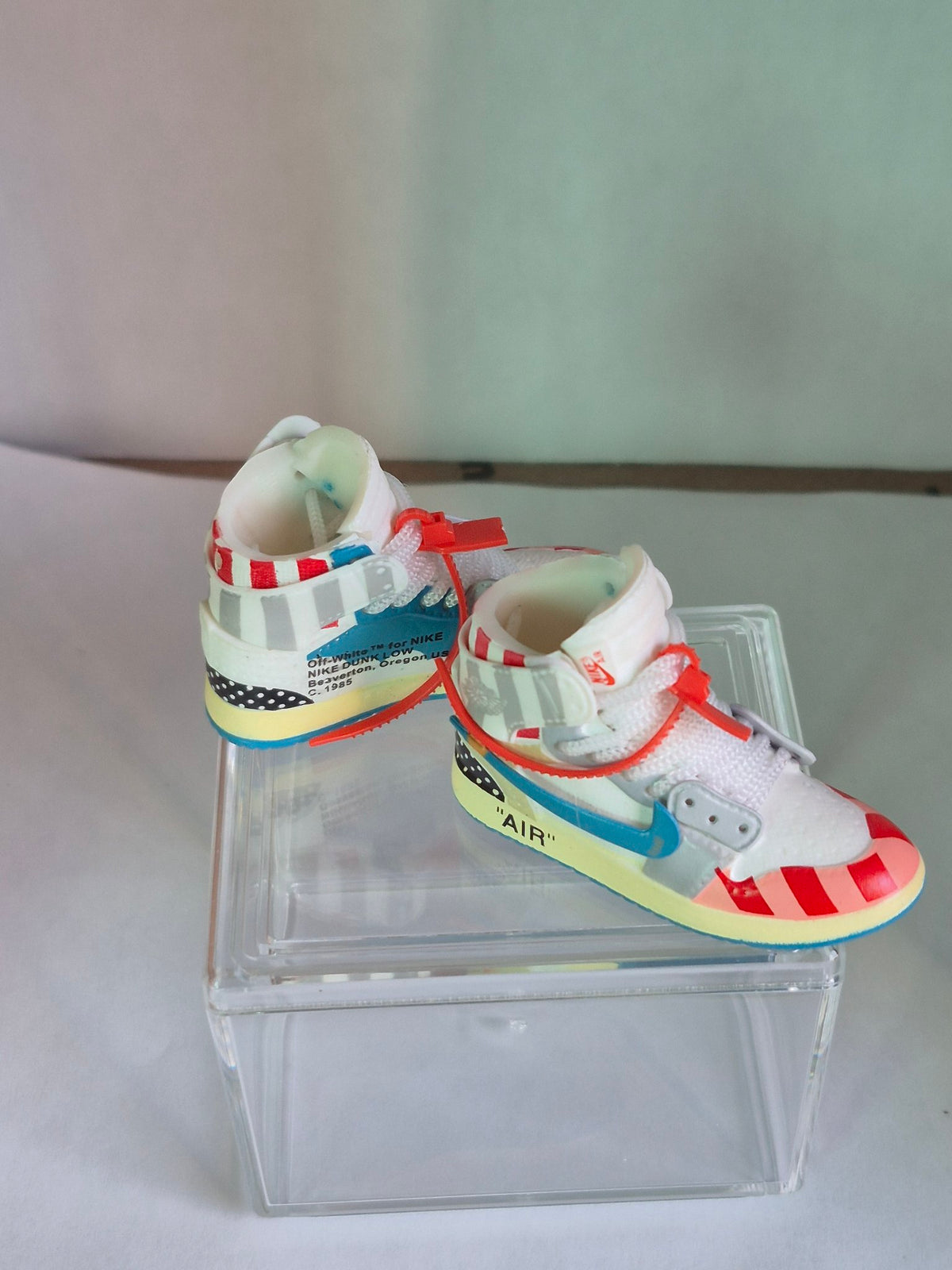 Multicolor Art Designer-Style High-Top Mini Sneakers – Collectible Pair with Display Case