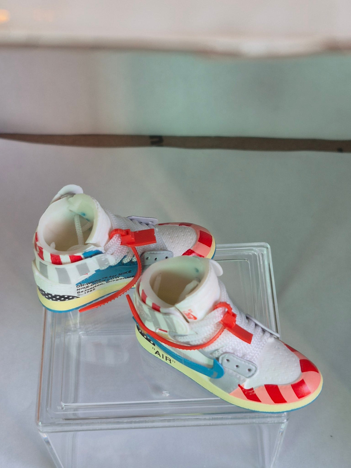 Multicolor Art Designer-Style High-Top Mini Sneakers – Collectible Pair with Display Case