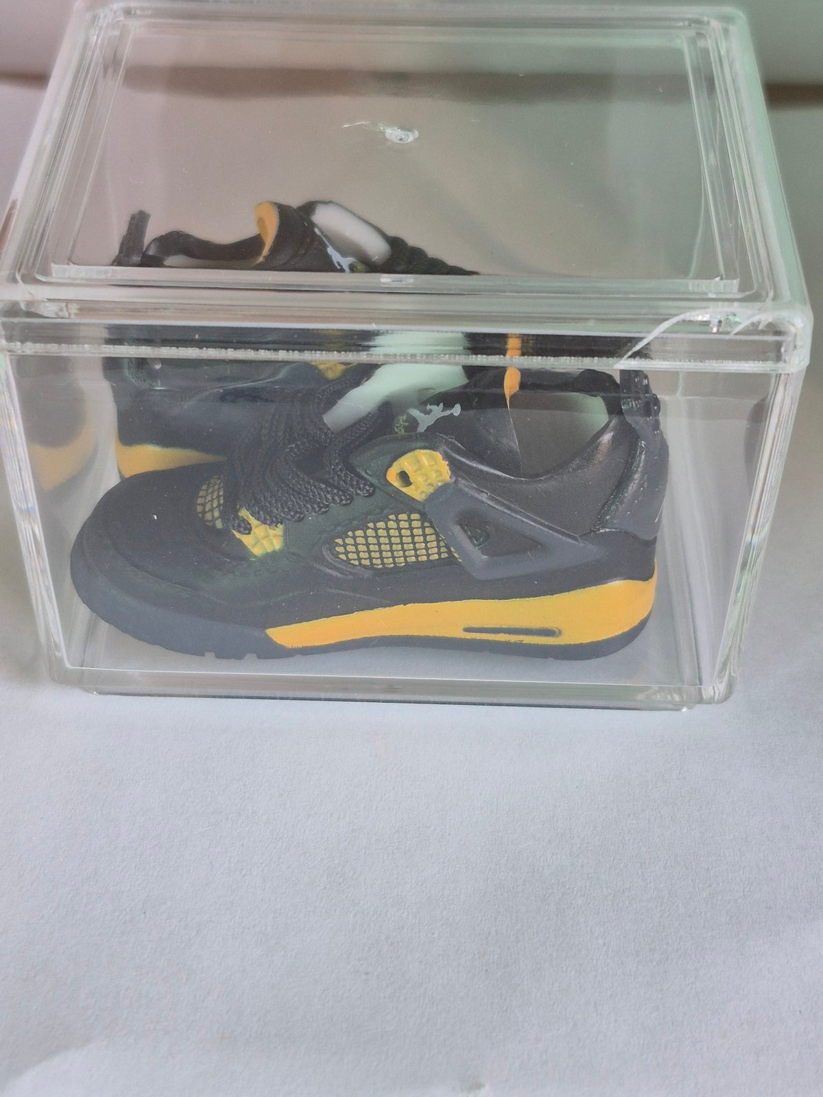 Black and Yellow Retro Basketball Mini Sneakers – Collectible Pair with Display Case