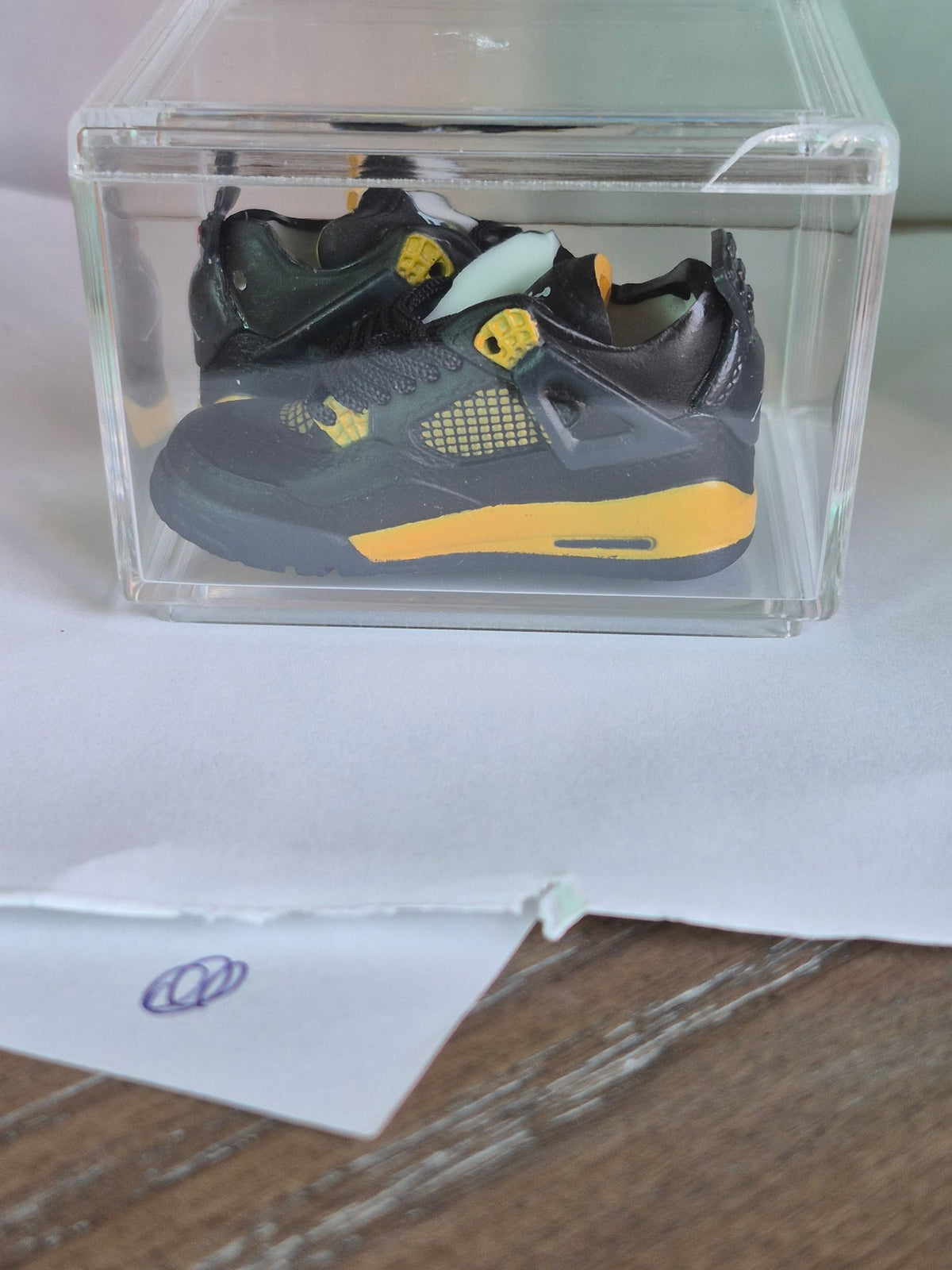 Black and Yellow Retro Basketball Mini Sneakers – Collectible Pair with Display Case