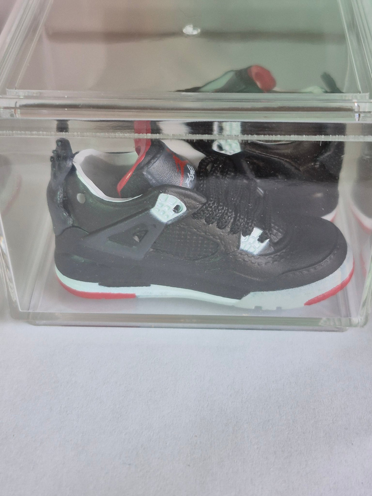 Black and Red Retro Basketball Mini Sneakers – Collectible Pair with Display Case