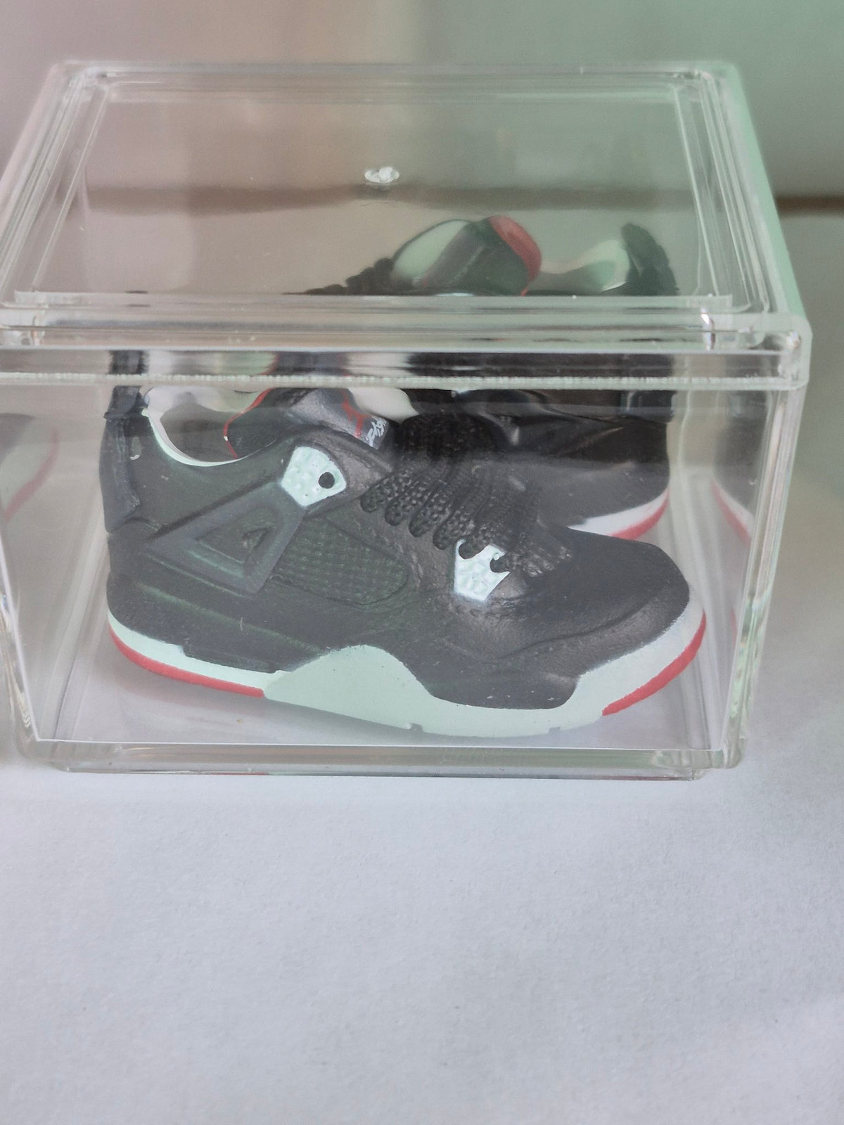 Black and Red Retro Basketball Mini Sneakers – Collectible Pair with Display Case