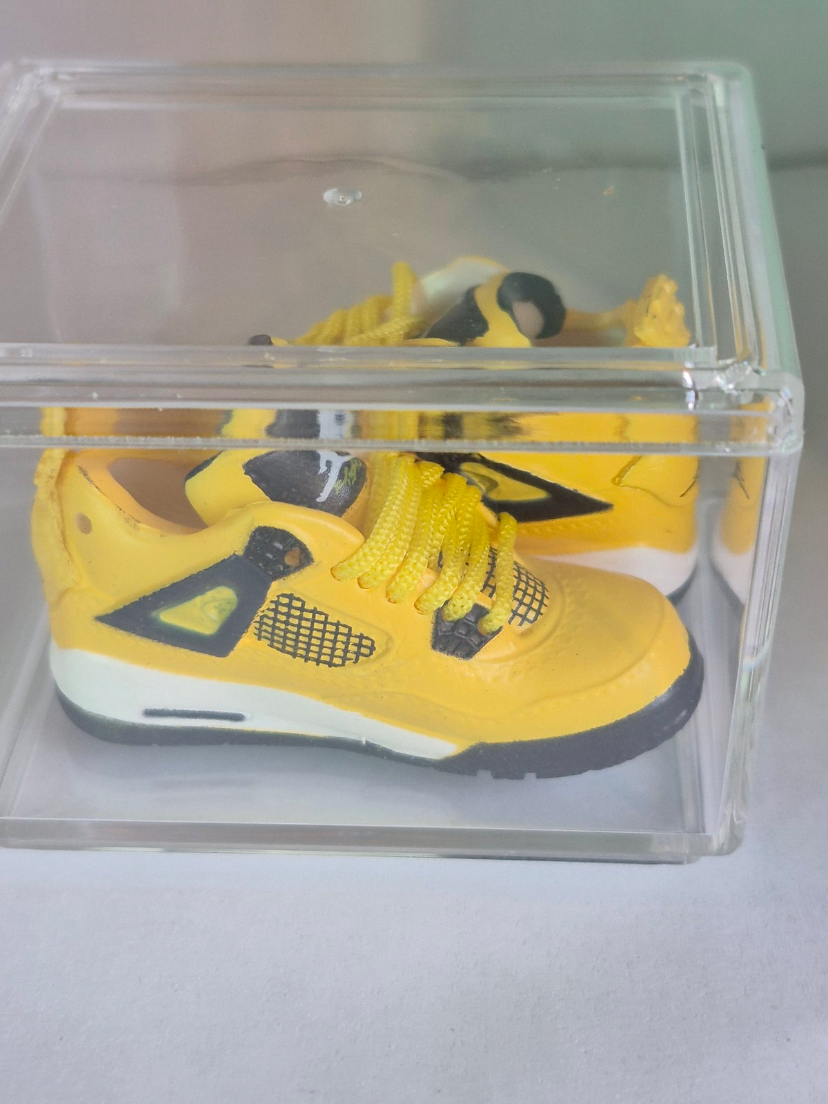 Yellow Retro Basketball Mini Sneakers – Collectible Pair with Display Case