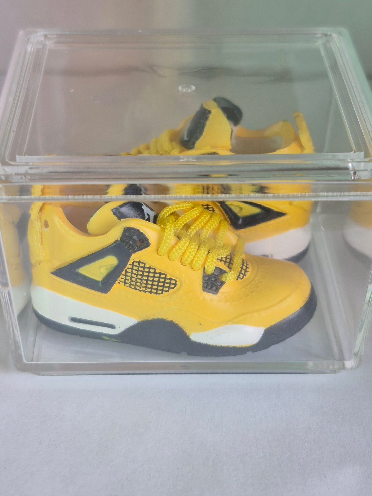 Yellow Retro Basketball Mini Sneakers – Collectible Pair with Display Case