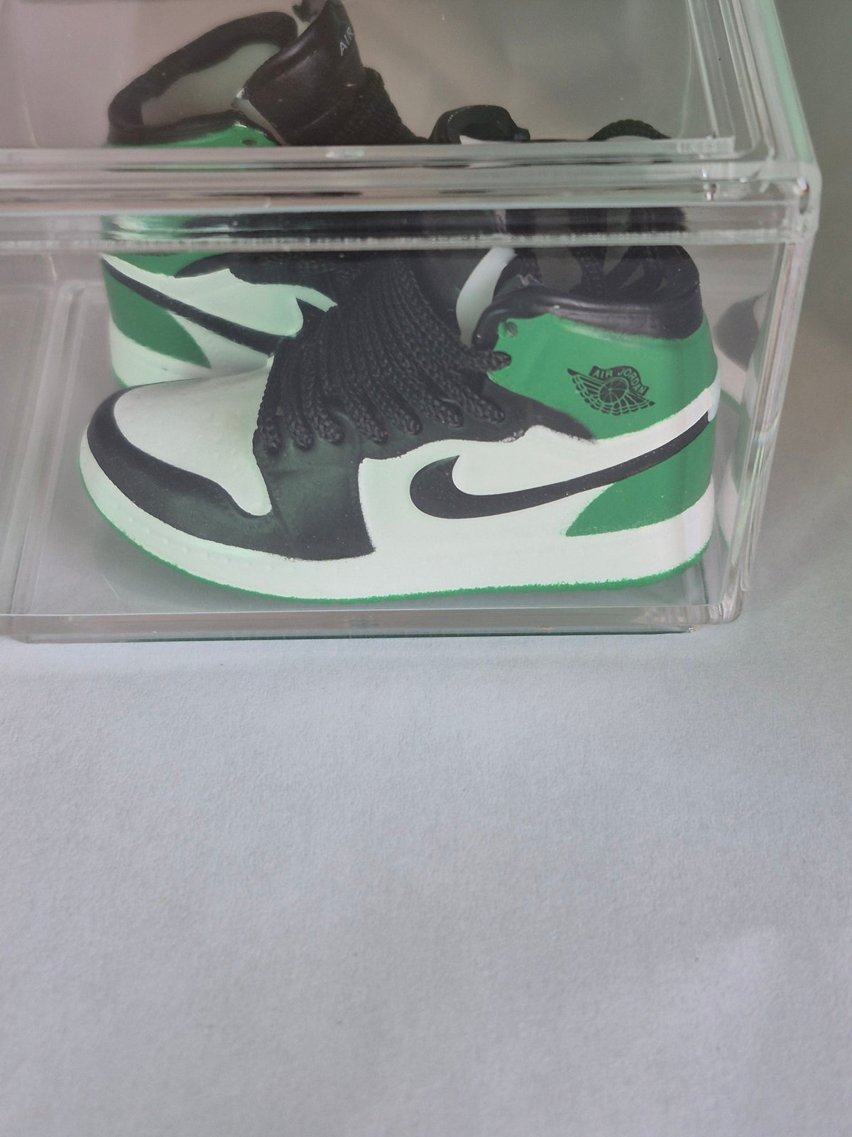 Green White and Black High-Top Mini Sneakers – Collectible Pair with Display Case