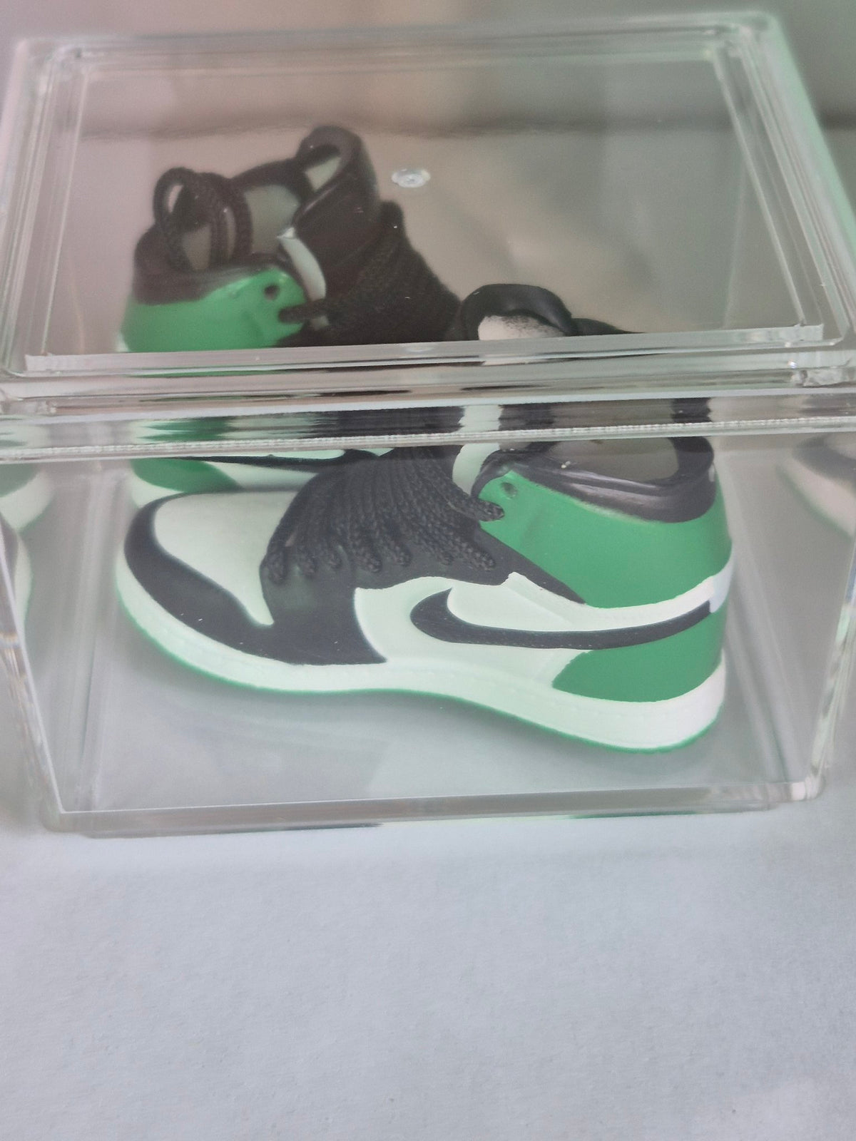 Green White and Black High-Top Mini Sneakers – Collectible Pair with Display Case