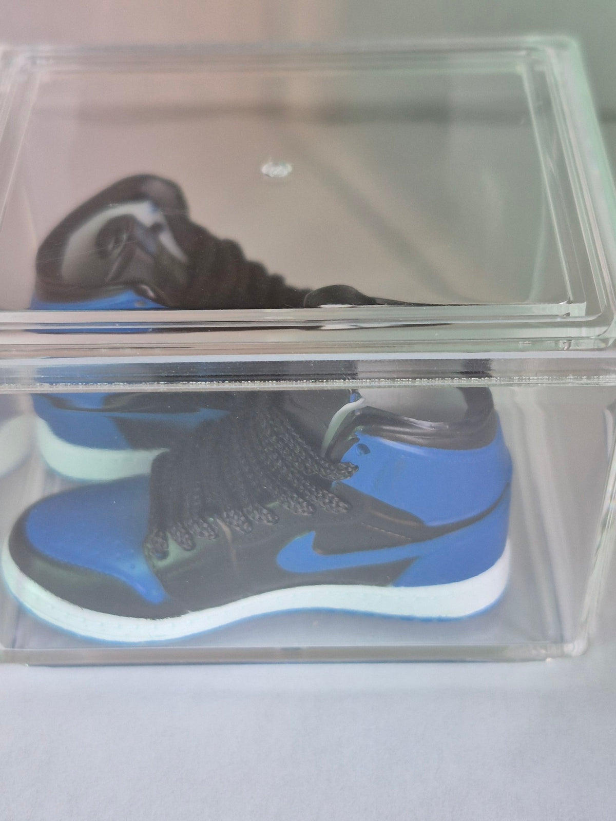 Royal Blue and Black High-Top Mini Sneakers – Collectible Pair with Display Case