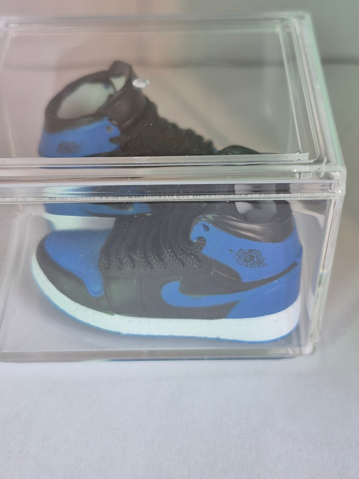 Royal Blue and Black High-Top Mini Sneakers – Collectible Pair with Display Case