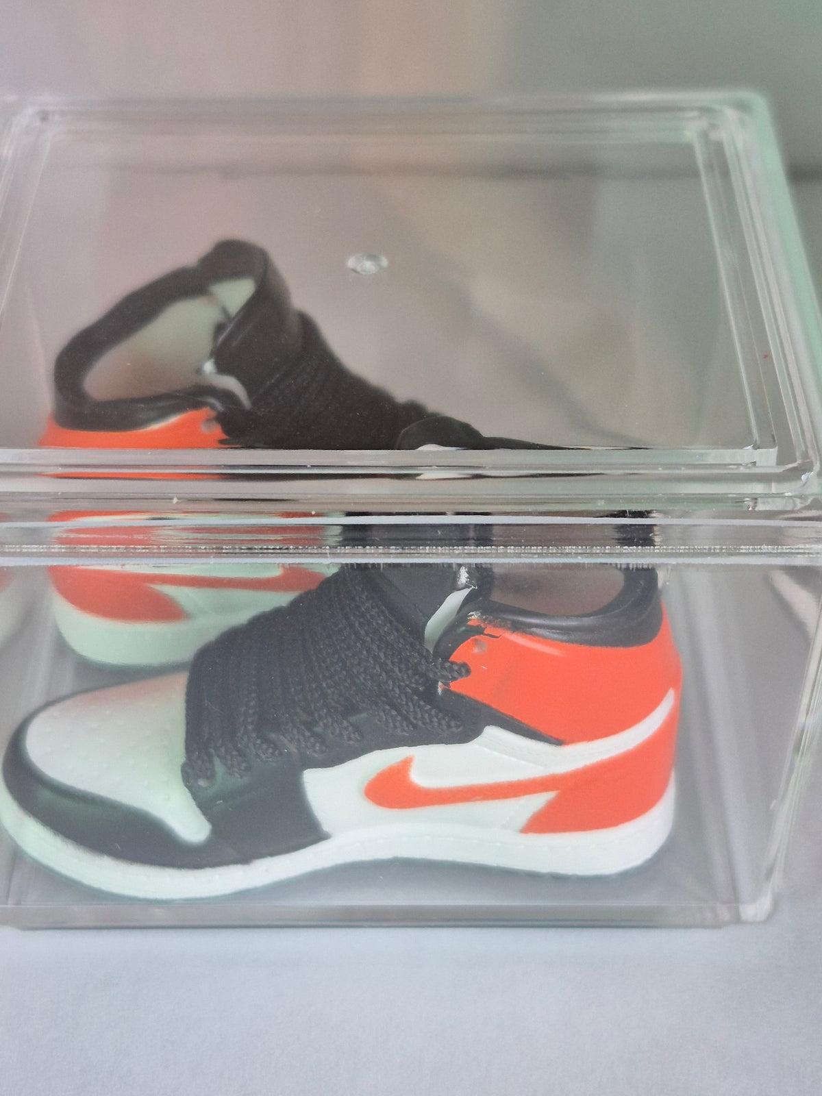 Orange White and Black High-Top Mini Sneakers – Collectible Pair with Display Case