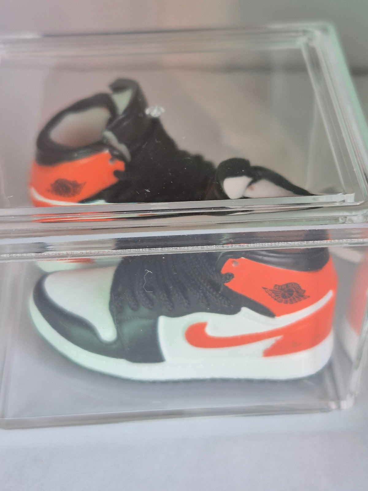 Orange White and Black High-Top Mini Sneakers – Collectible Pair with Display Case