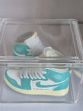 Teal and White High-Top Mini Sneakers – Collectible Pair with Display Case