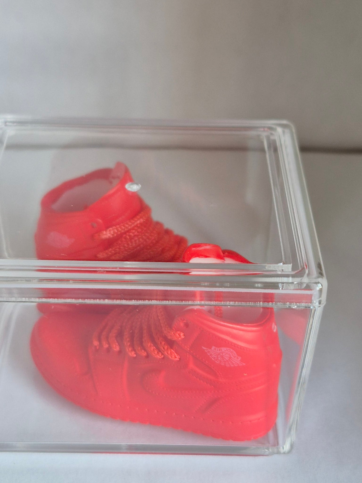 All Red High-Top Mini Sneakers – Collectible Pair with Display Case