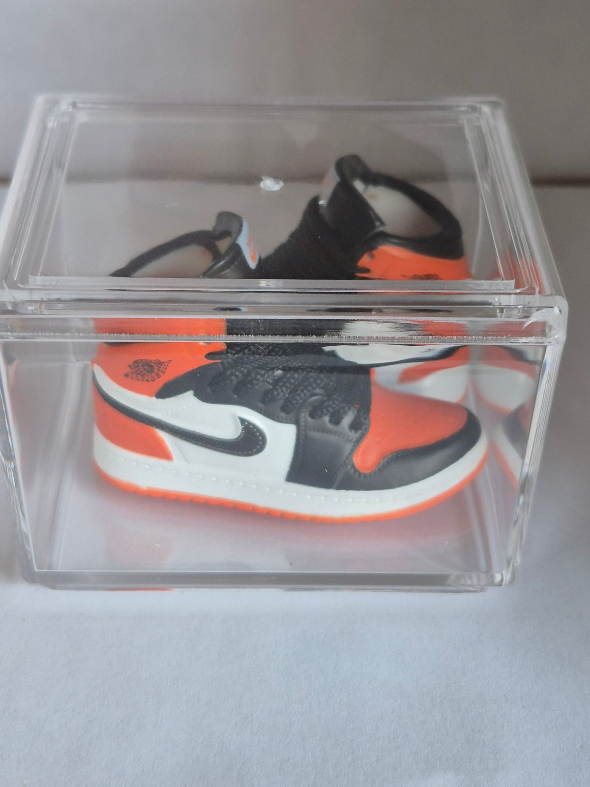 Orange Black and White High-Top Mini Sneakers – Collectible Pair with Display Case