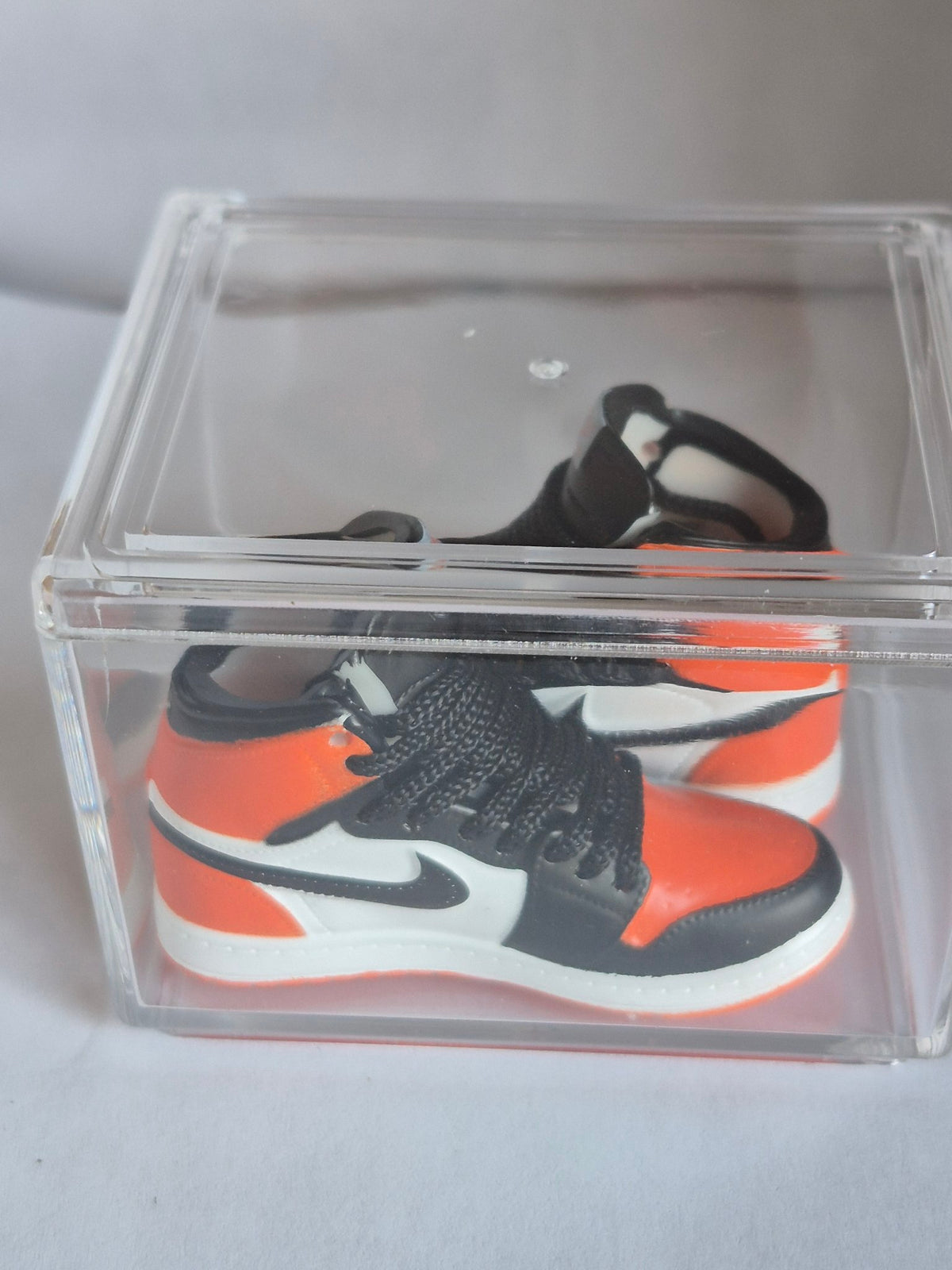 Orange Black and White High-Top Mini Sneakers – Collectible Pair with Display Case