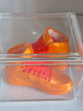 Metallic Gold High-Top Mini Sneakers with Red Laces – Collectible Pair with Display Case
