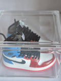 Red White and Light Blue High-Top Mini Sneakers – Collectible Pair with Display Case