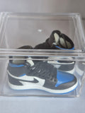 Blue Black and White High-Top Mini Sneakers – Collectible Pair with Display Case