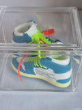 Teal and White Designer-Style High-Top Mini Sneakers with Neon Laces – Collectible Pair with Display Case