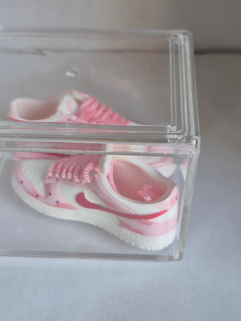 Pink Strawberry Low-Top Mini Sneakers – Collectible Pair with Display Case