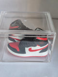 Black Red and White High-Top Mini Sneakers – Collectible Pair with Display Case