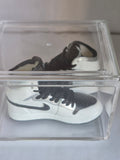 White Black and Silver High-Top Mini Sneakers – Collectible Pair with Display Case