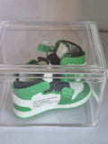 Green White and Black Designer-Style High-Top Mini Sneakers – Collectible Pair with Display Case