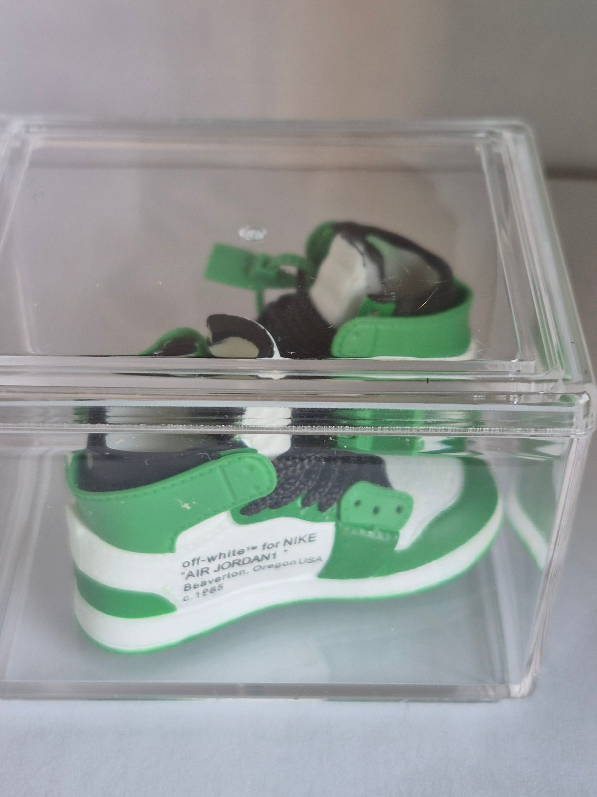 Green White and Black Designer-Style High-Top Mini Sneakers – Collectible Pair with Display Case